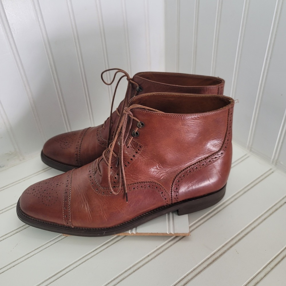 Cole Haan 4596 Mens 10.5M Brown Leather Cap Toe Brogue Boot Italy Vintage